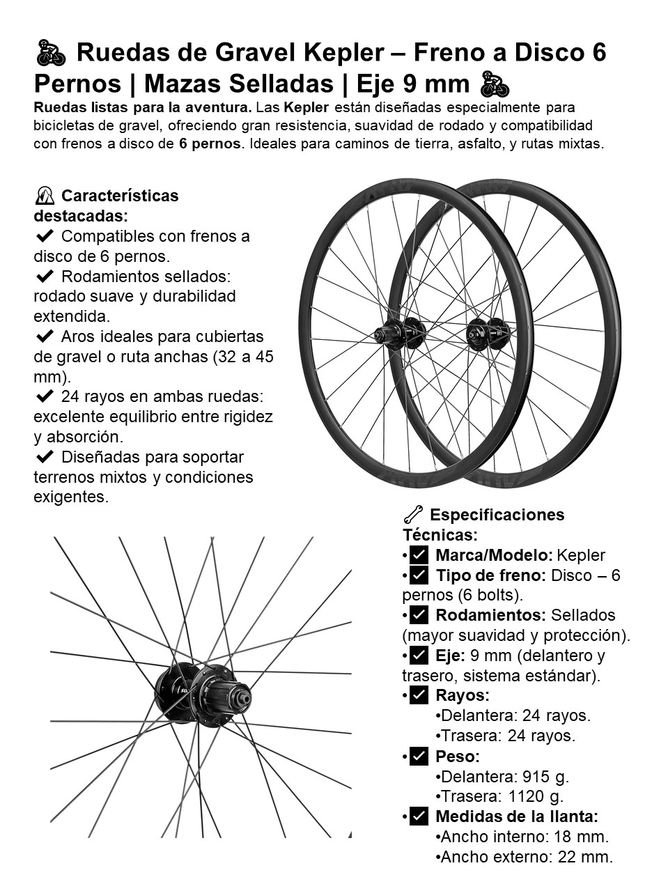 Ruedas Gravel ANV Kepler Bicicletas Sunpeed y Upland en Chile